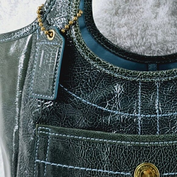 COACH 11012 Ergo Teal Pond Patent Leather Satchel Shoulder Bag 65th Anniversary - Picture 2 of 16